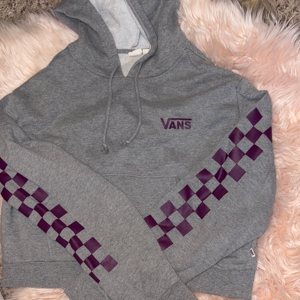 Vans Grey Hoodie with Purple Checkerboard Accents